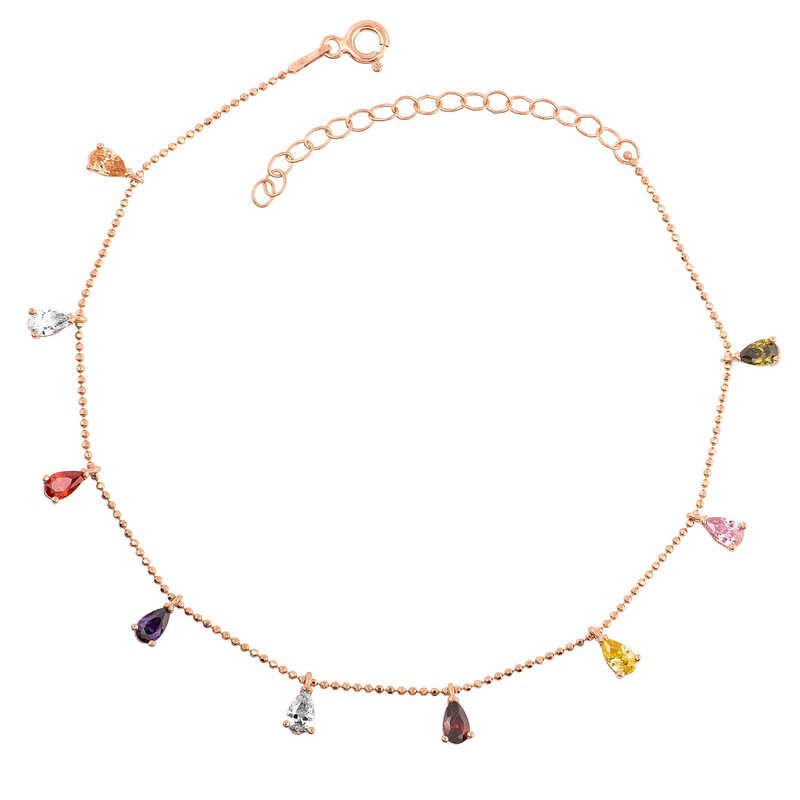 Silver Rose Color Drop Anklet