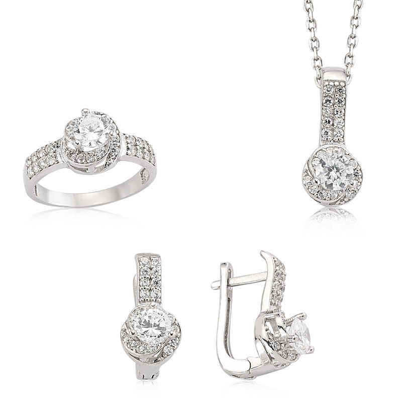 Conjunto de plata con una sola piedra para mujer