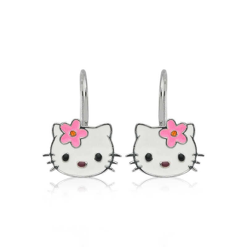Pendientes colgantes de gato plateado para niños