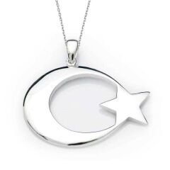 Silver Crescent Star Flag Necklace