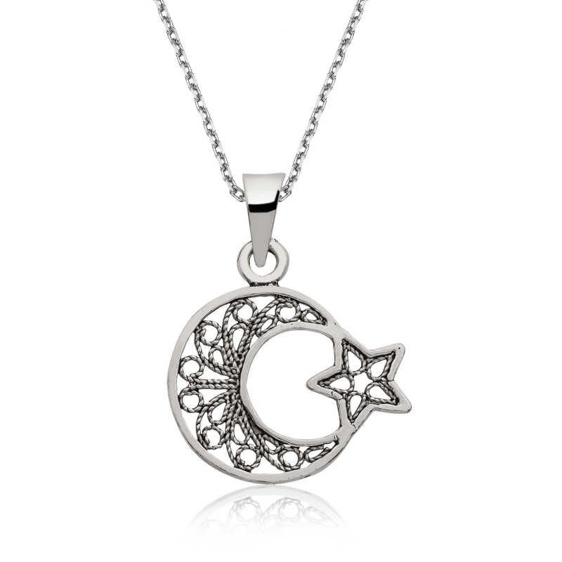 Silver Crescent Star Women's Necklace