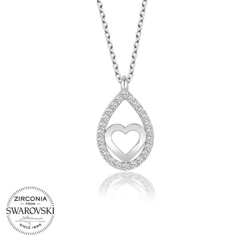 Collar de mujer con corazón de gota de plata y piedra Swarovski