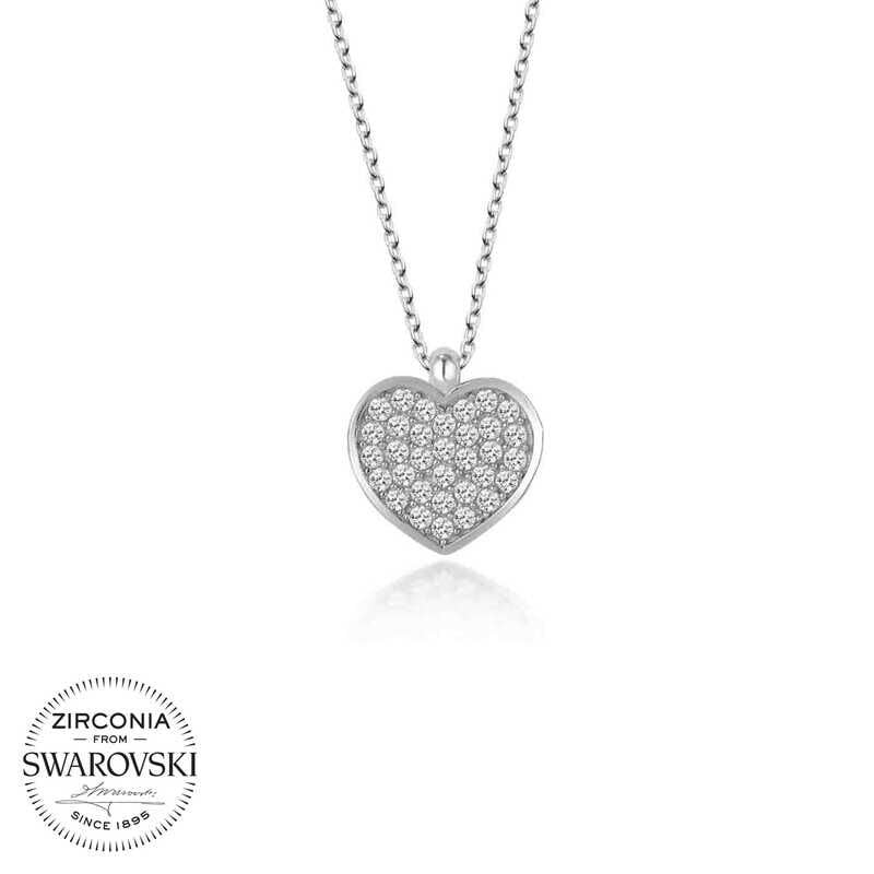 Collar de mujer con corazón de plata y piedra Swarovski