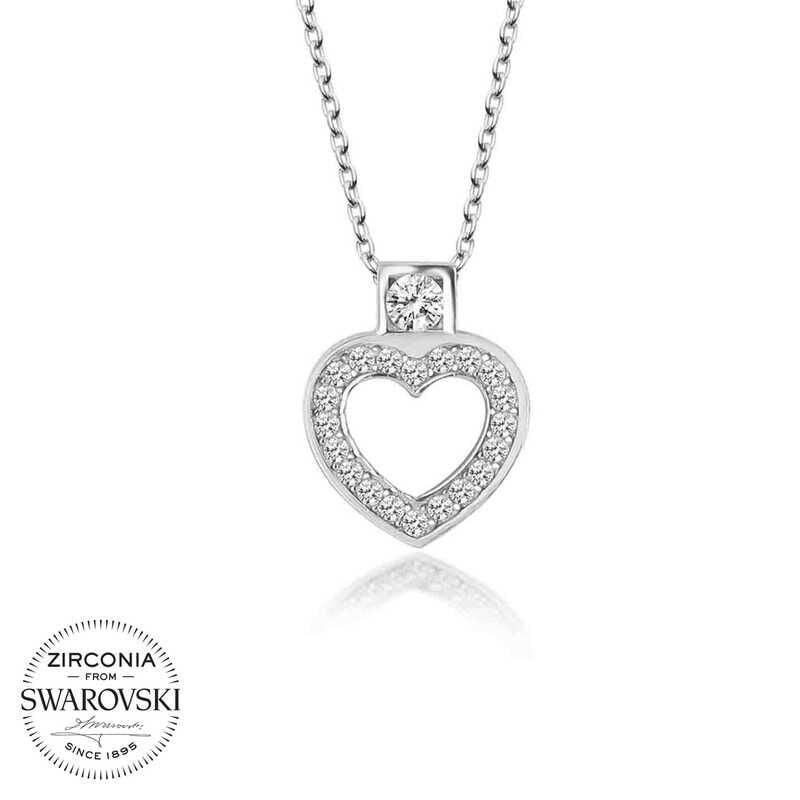 Collar de mujer con corazón de plata y piedra Swarovski