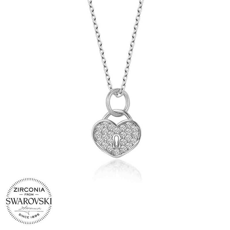 Collar con candado de corazón de plata con piedra Swarovski para mujer