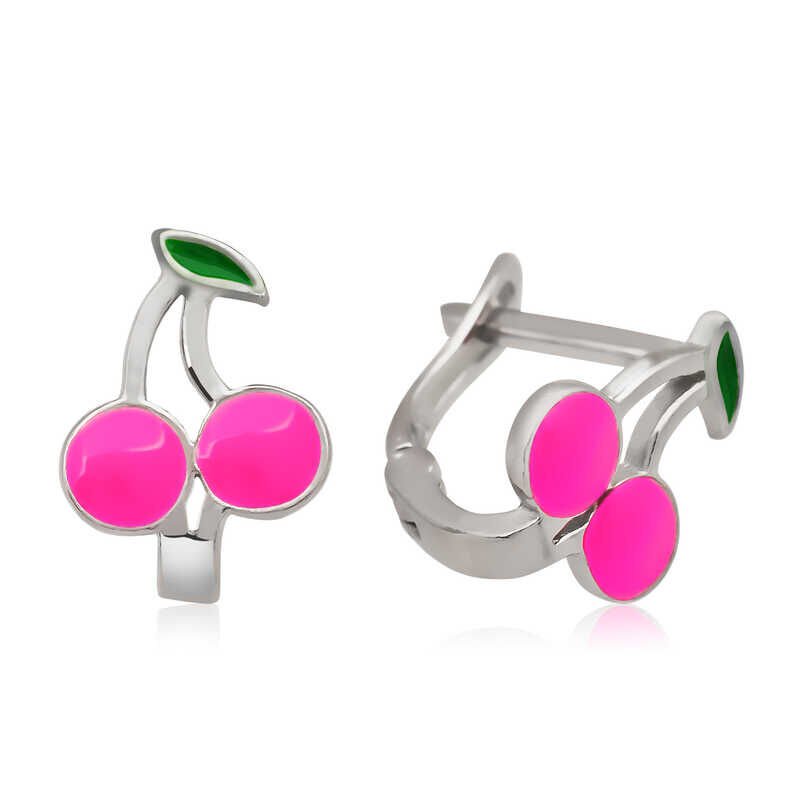 Pendientes infantiles de plata con cereza rosa