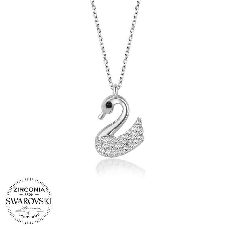 Collar de cisne plateado con piedra Swarovski para mujer