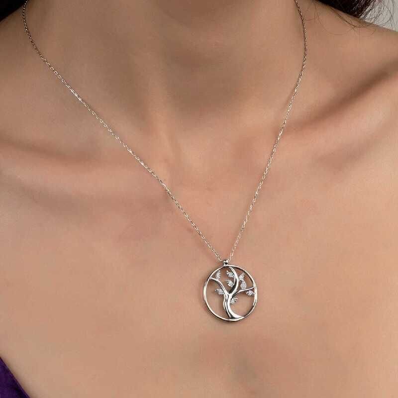 Collar de mujer con árbol de la vida en plata y piedras Swarovski