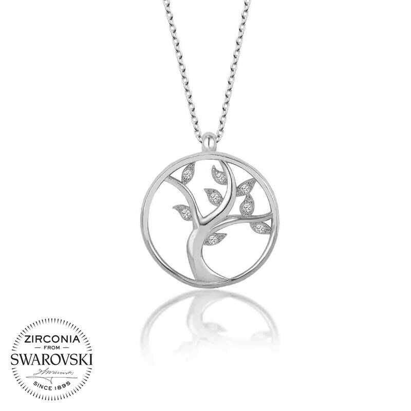 Collar de mujer con árbol de la vida en plata y piedras Swarovski