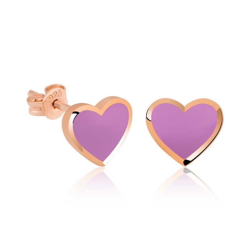 Pendientes de corazón lila fluorescente de plata