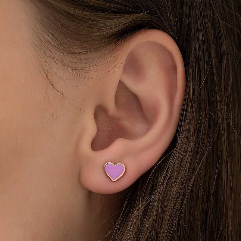 Pendientes de corazón lila fluorescente de plata