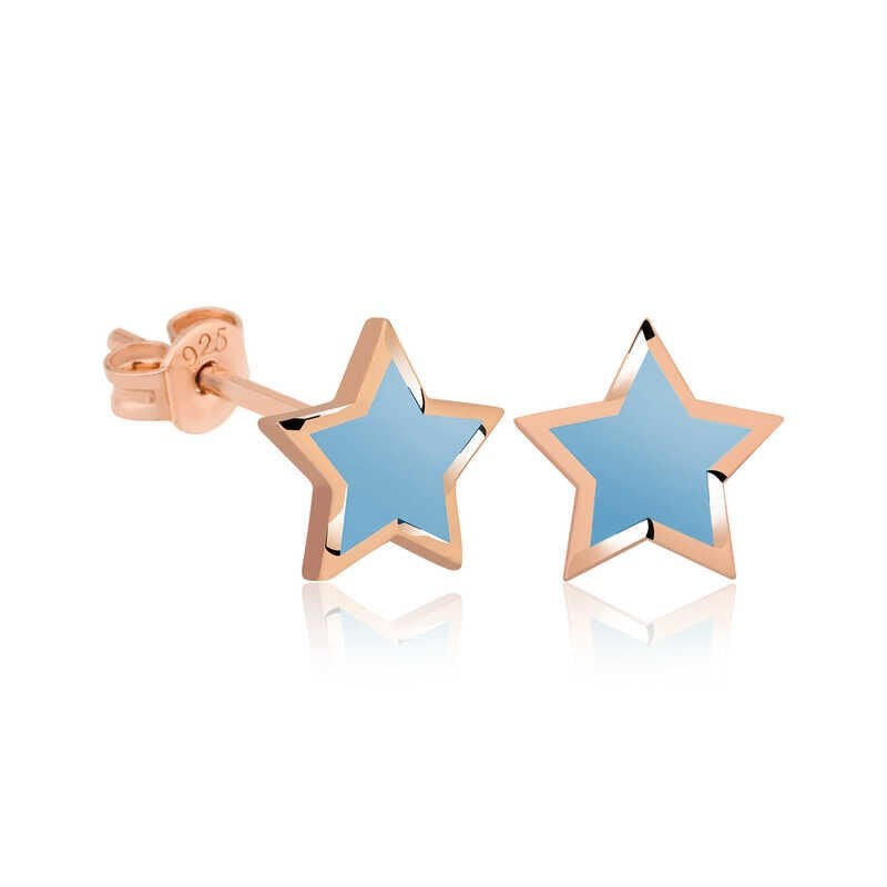Pendientes de estrella azul fluorescente de plata