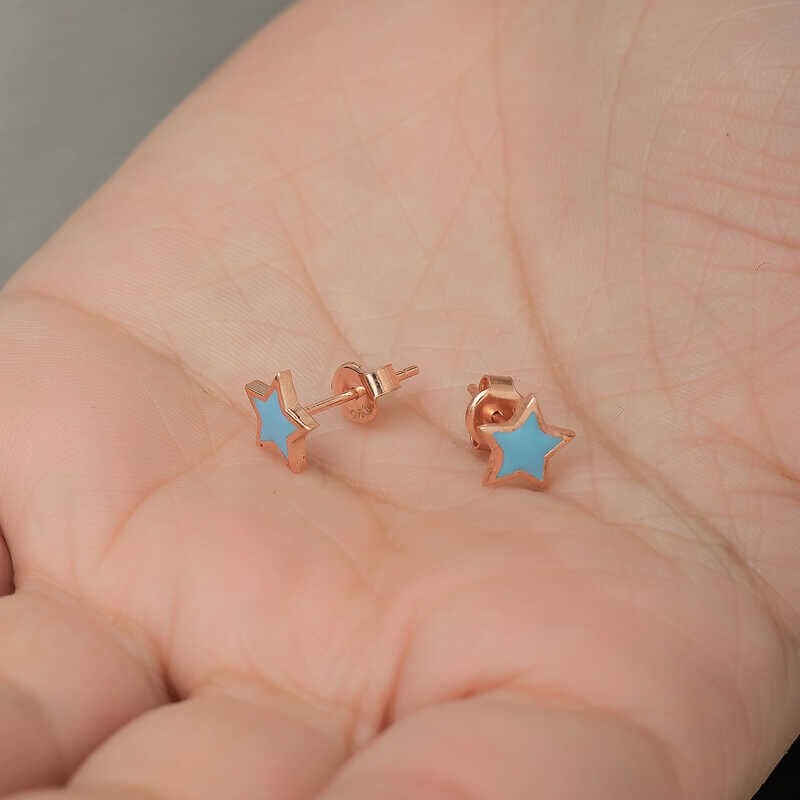 Pendientes de estrella azul fluorescente de plata