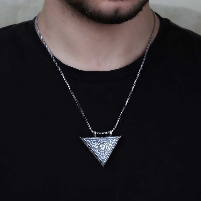 Silver Triangle Openable Rose Amulet Necklace