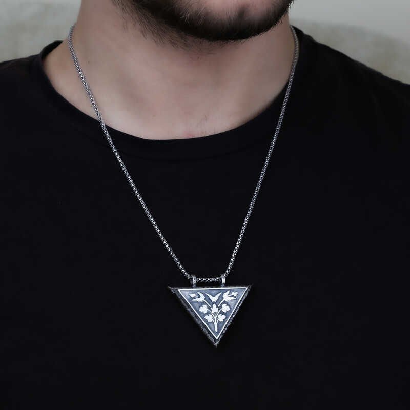 Silver Triangle Openable Flower Amulet Necklace