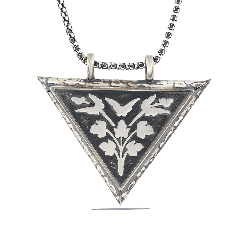 Silver Triangle Openable Flower Amulet Necklace