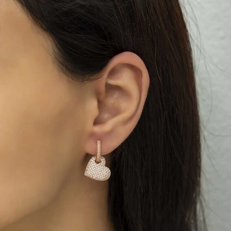 Pendientes de aro con corazón de rosa de plata para mujer