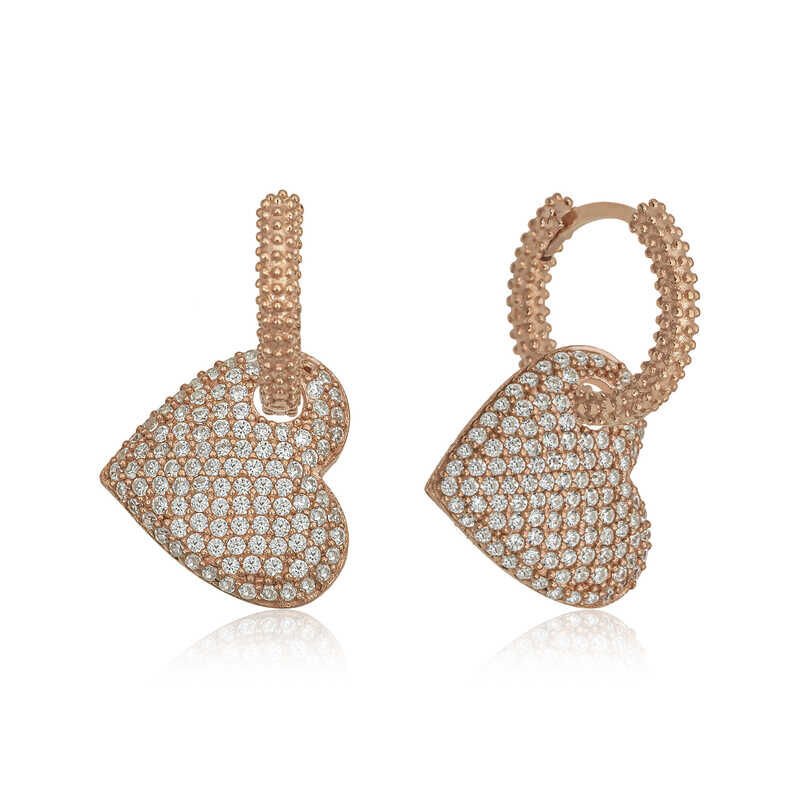 Pendientes de aro con corazón de rosa de plata para mujer