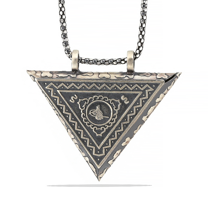 Silver Triangle Openable Tughra Amulet Necklace