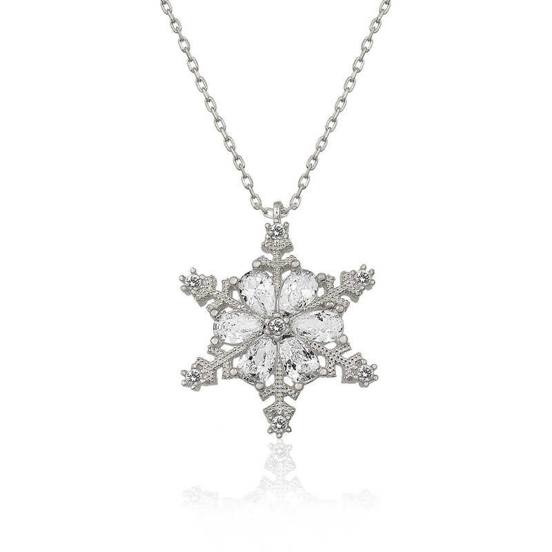 Gümüş Kar Çiçeği Bayan Kolye