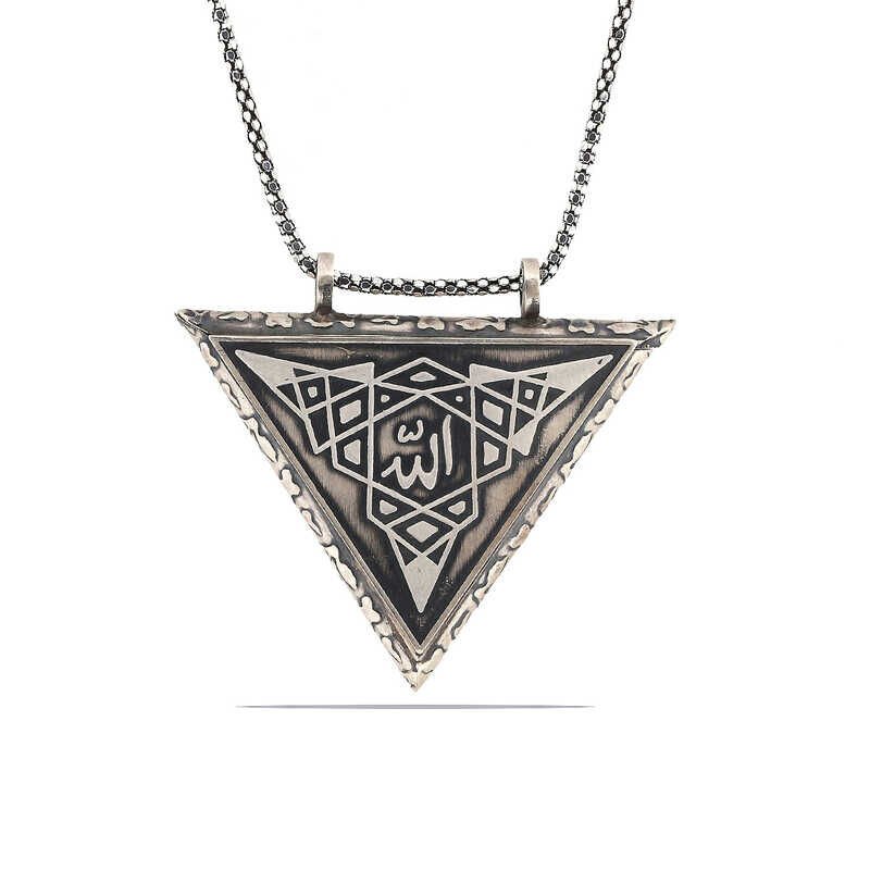 Silver Triangle Openable Allah Amulet Necklace