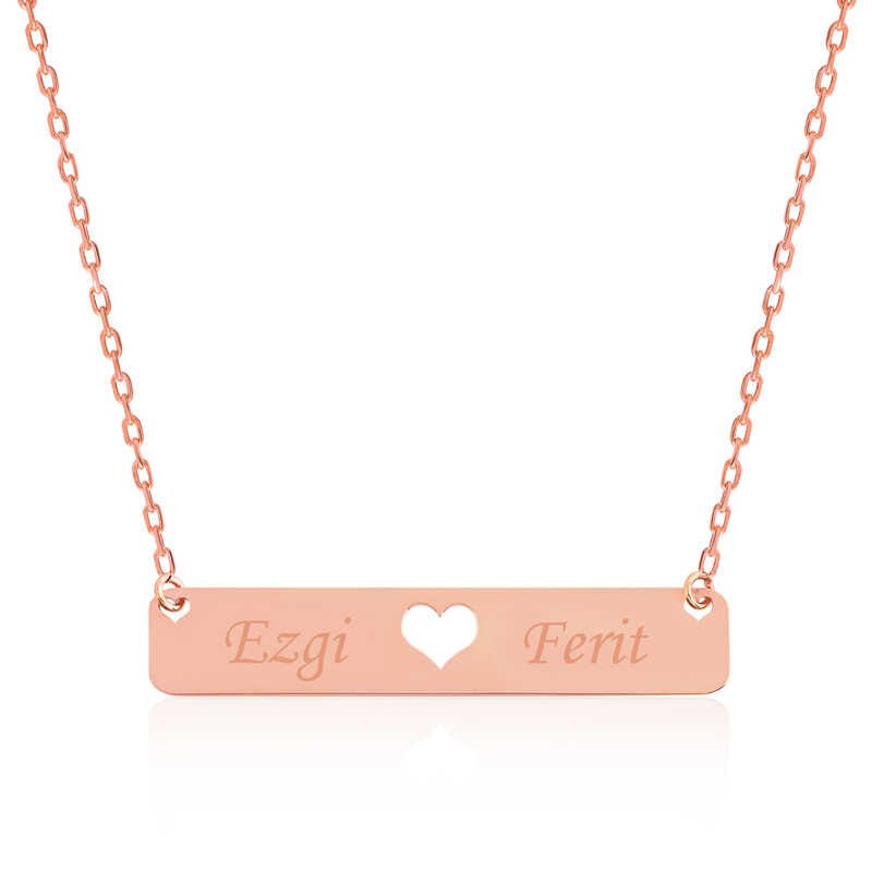Collar de corazón con nombre personalizado y rosa de plata