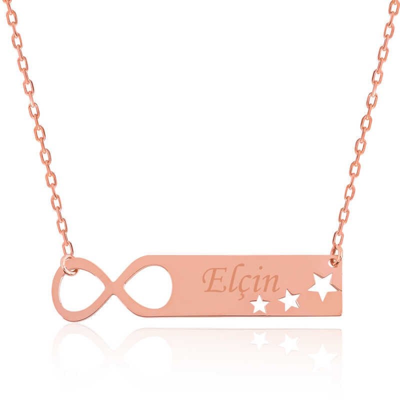Collar con nombre personalizado y estrella infinita de plata rosa