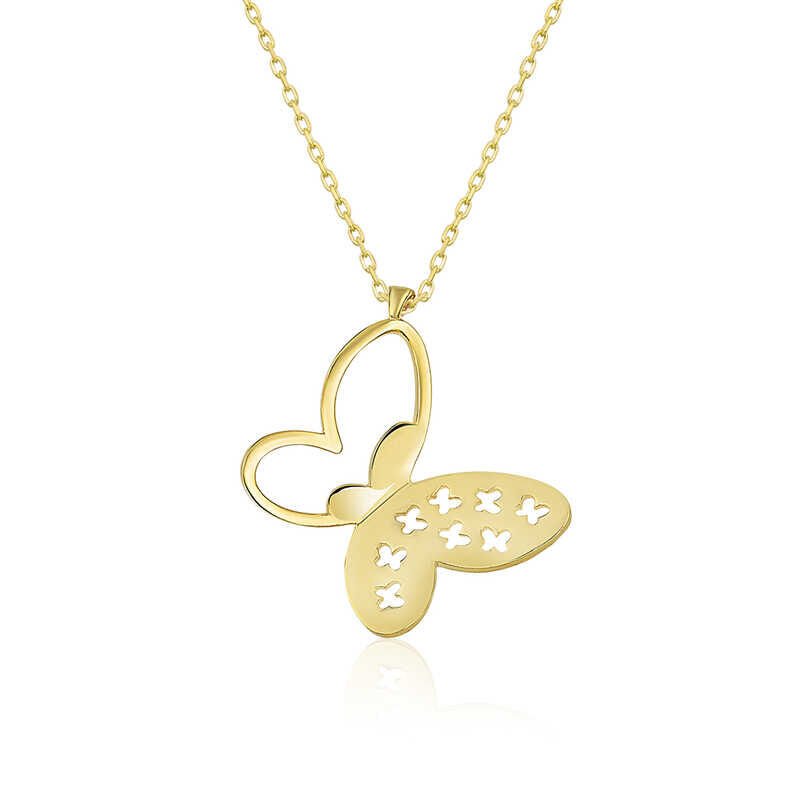 Collar de mariposa de plata y oro para mujer