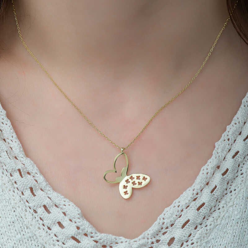 Collar de mariposa de plata y oro para mujer
