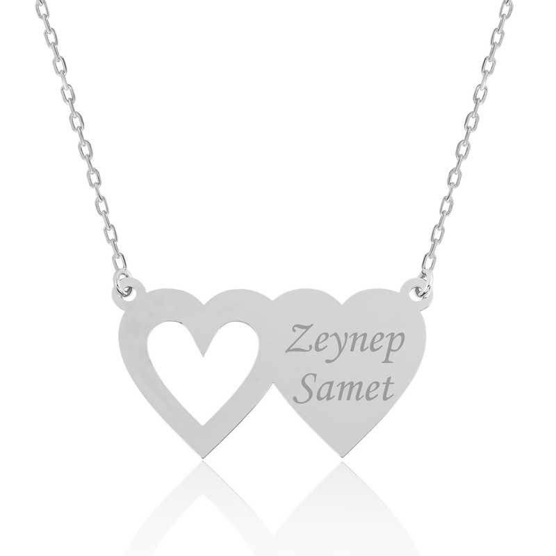 Collar de plata con dos corazones y nombre para mujer