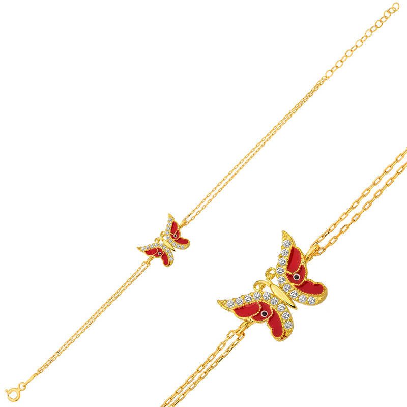 Gümüş Gold Mineli Kelebek Bayan Bileklik