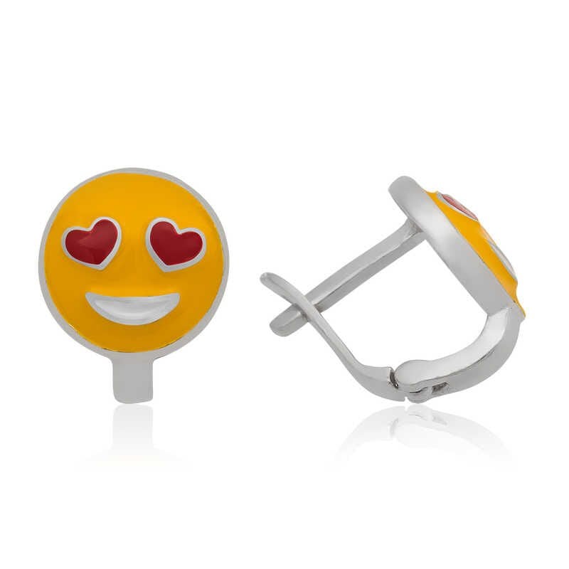 Pendientes infantiles de emoji de corazón plateado