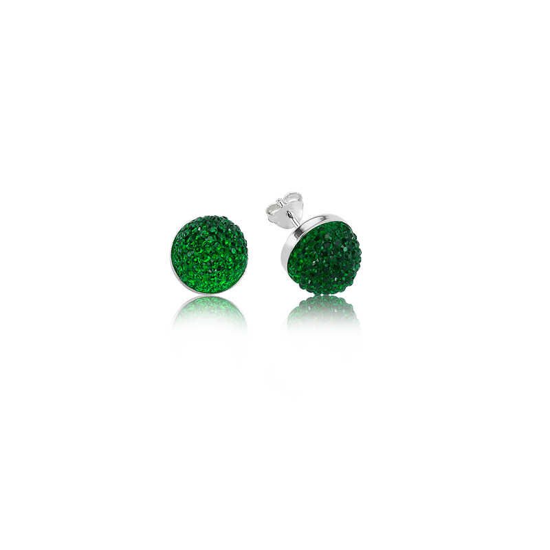 Pendientes de botón de cristal verde plateado