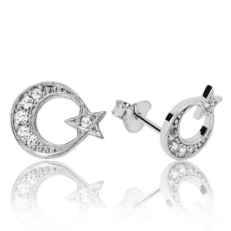 Pendientes de plata con forma de estrella creciente