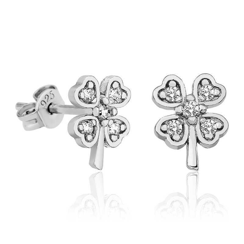 Pendientes de trébol de plata para mujer
