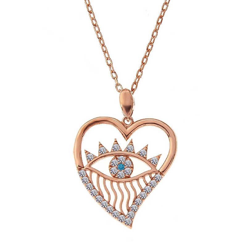 Collar de plata con forma de corazón y rosa para mujer