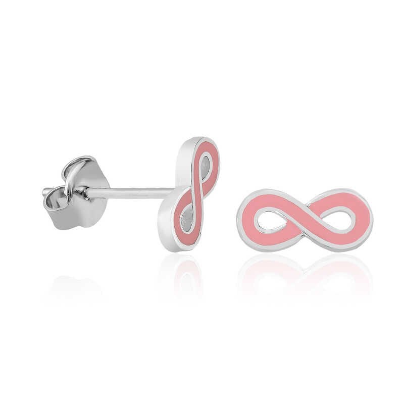 Pendientes de botón con infinito en plata y rosa