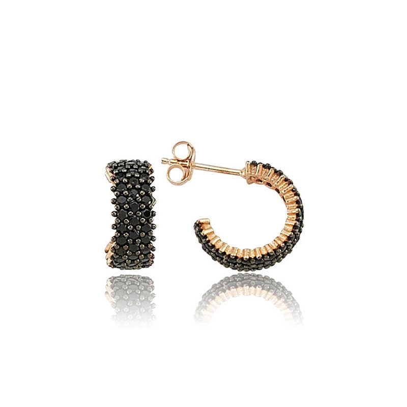 Silver Full Circle Black Stone Earrings