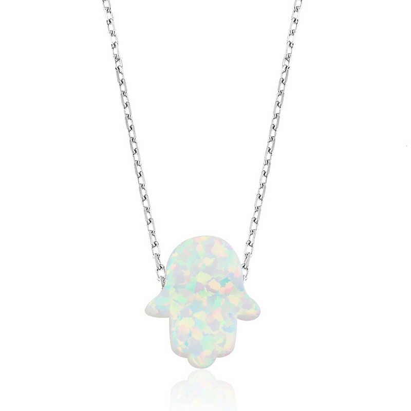 Collar de mano de Fátima con ópalo blanco plateado para mujer