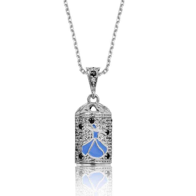 Collar de oración de plata con forma de Cevsen derviche giratorio