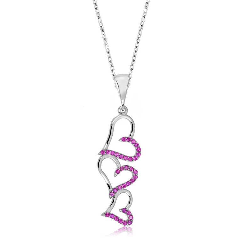 Silver Pink Three Heart Women's Necklace