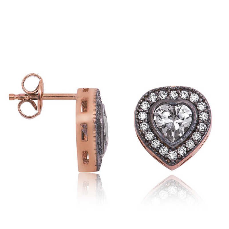 Pendientes de mujer con corazón de plata y diamantes