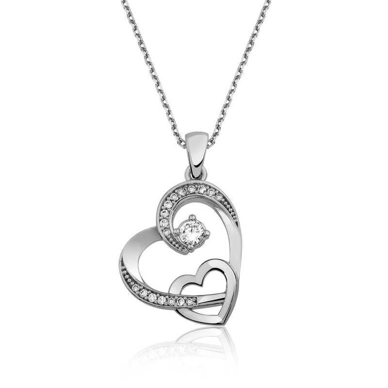 Silver Two Hearts Women's Necklace