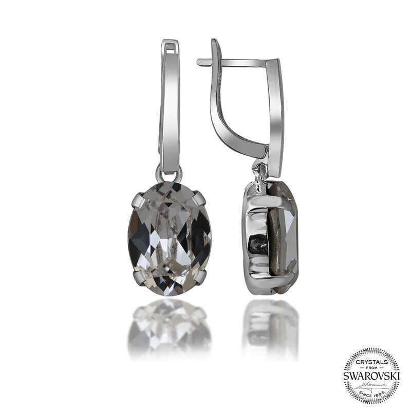 Pendientes colgantes ovalados de plata y blanco con cristales de Swarovski para mujer