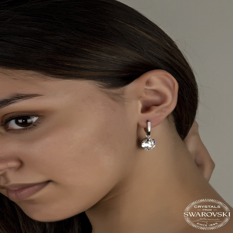 Pendientes colgantes ovalados de plata y blanco con cristales de Swarovski para mujer