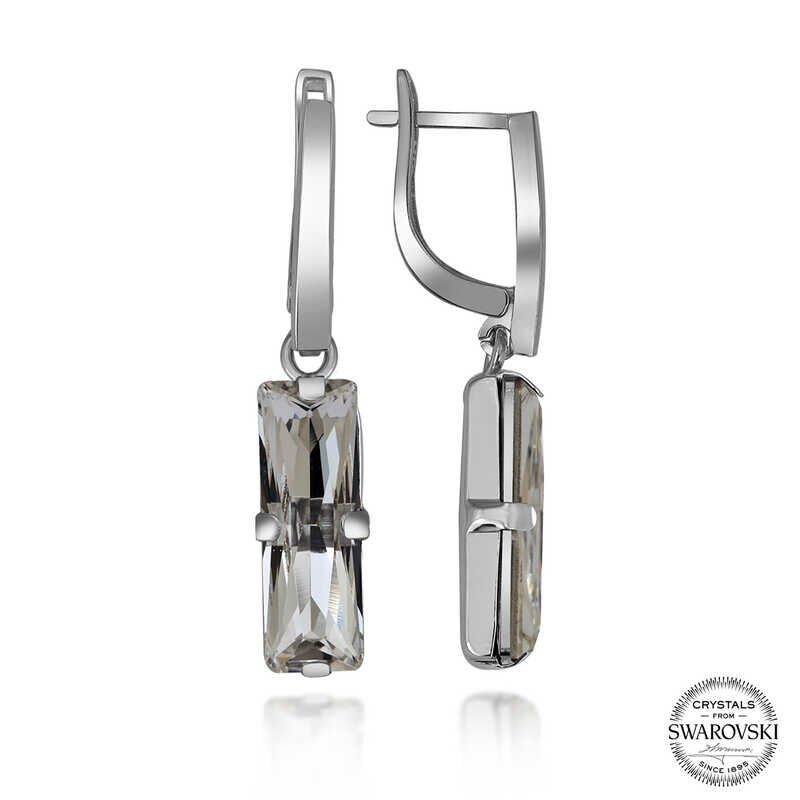 Pendientes colgantes de baguette en plata y blanco con cristales de Swarovski para mujer