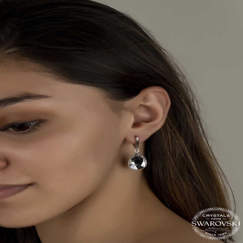 Pendientes colgantes para mujer con cristales de Swarovski en plata y blanco