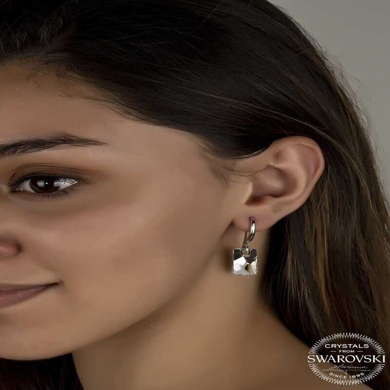 Pendientes colgantes de baguette en plata y blanco con cristales de Swarovski para mujer