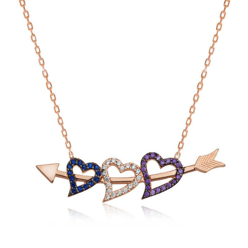 Silver Arrow Three Heart Necklace