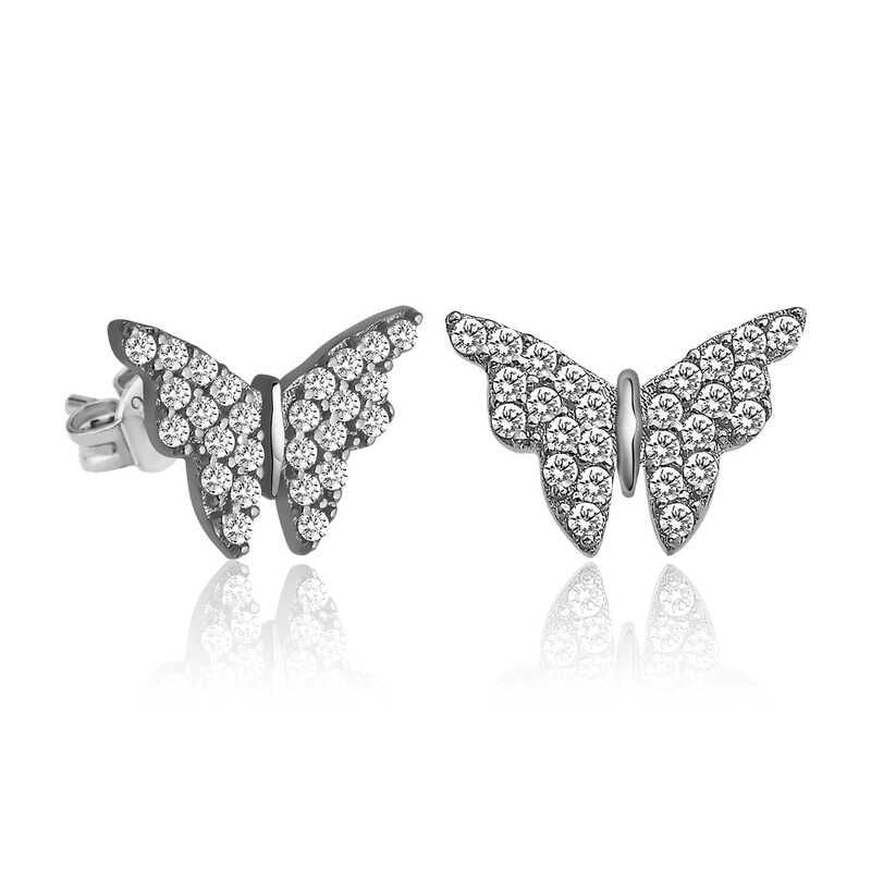 Pendientes de mariposa blanca de plata